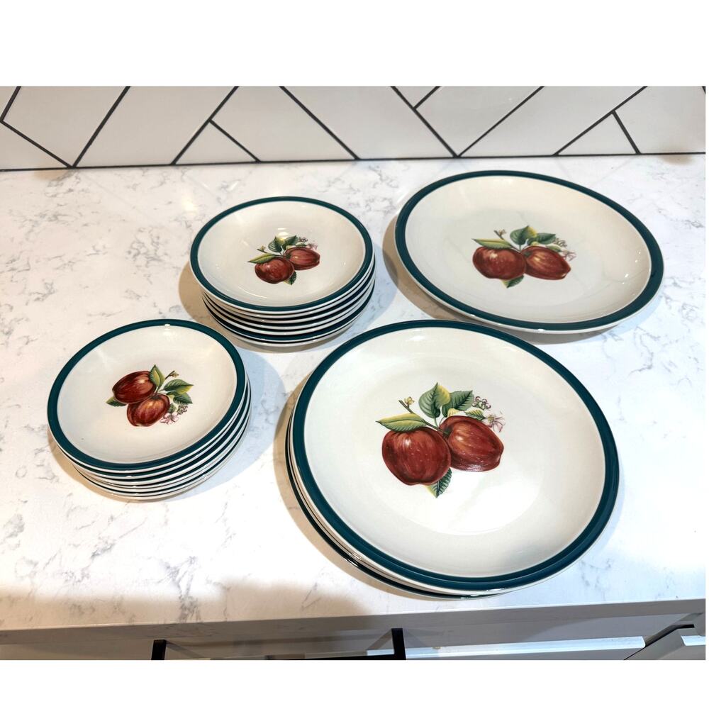 Vintage China Pearl Casuals Apple Pattern stoneware dinnerware 19 pieces 90s